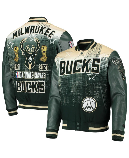 Green Milwaukee Bucks remix varsity full-zip jacket